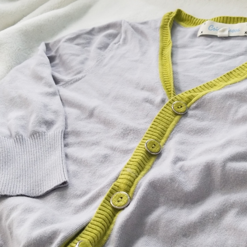 Grey button Cardigan with green accent trim